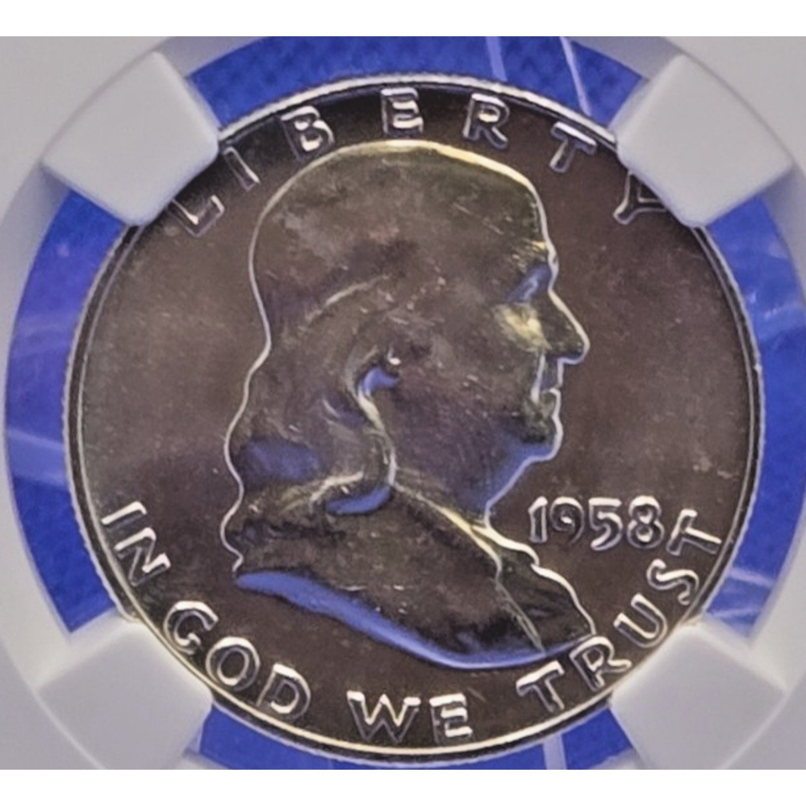 👀1958-D 50C Franklin Half Dollar Brilliant UNC NGC w/Org Bag Fragment #248