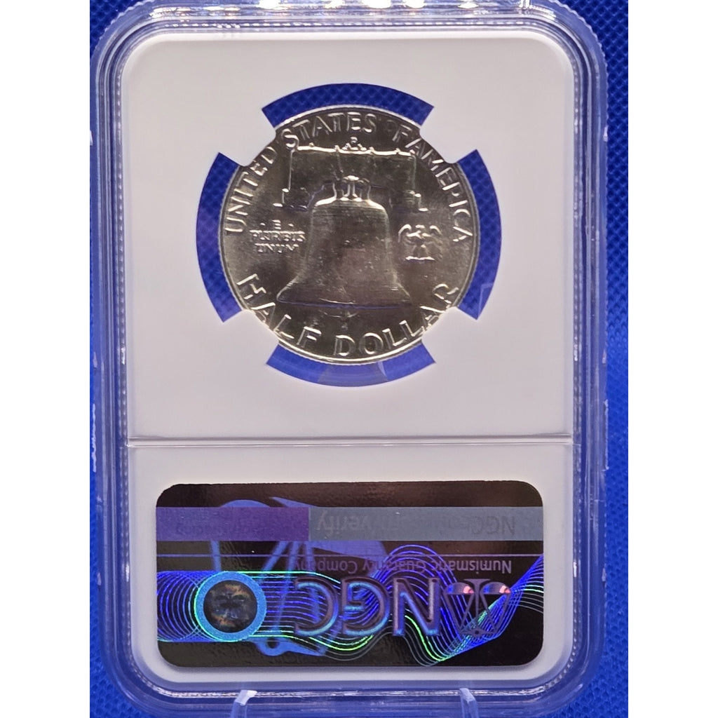 👀1958-D 50C Franklin Half Dollar Brilliant UNC NGC w/Org Bag Fragment #248